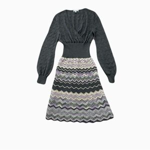 Vintage Missoni Made In Italy Designer Wool Blend Chevron Long Sleeve Dress